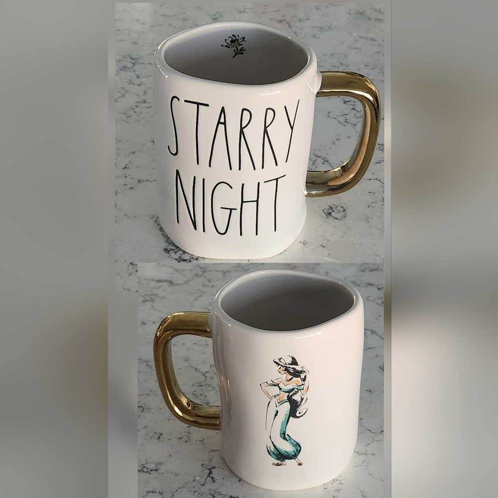 Rae Dunn Disney Princess Mug Aladdin STARRY NIGHT Jasmine Gold Handle Wabi-Sabi